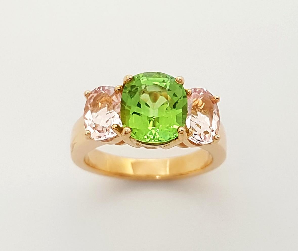 Green Tourmaline and Morganite Ring set in 18K Rose Gold Settings For Sale 5