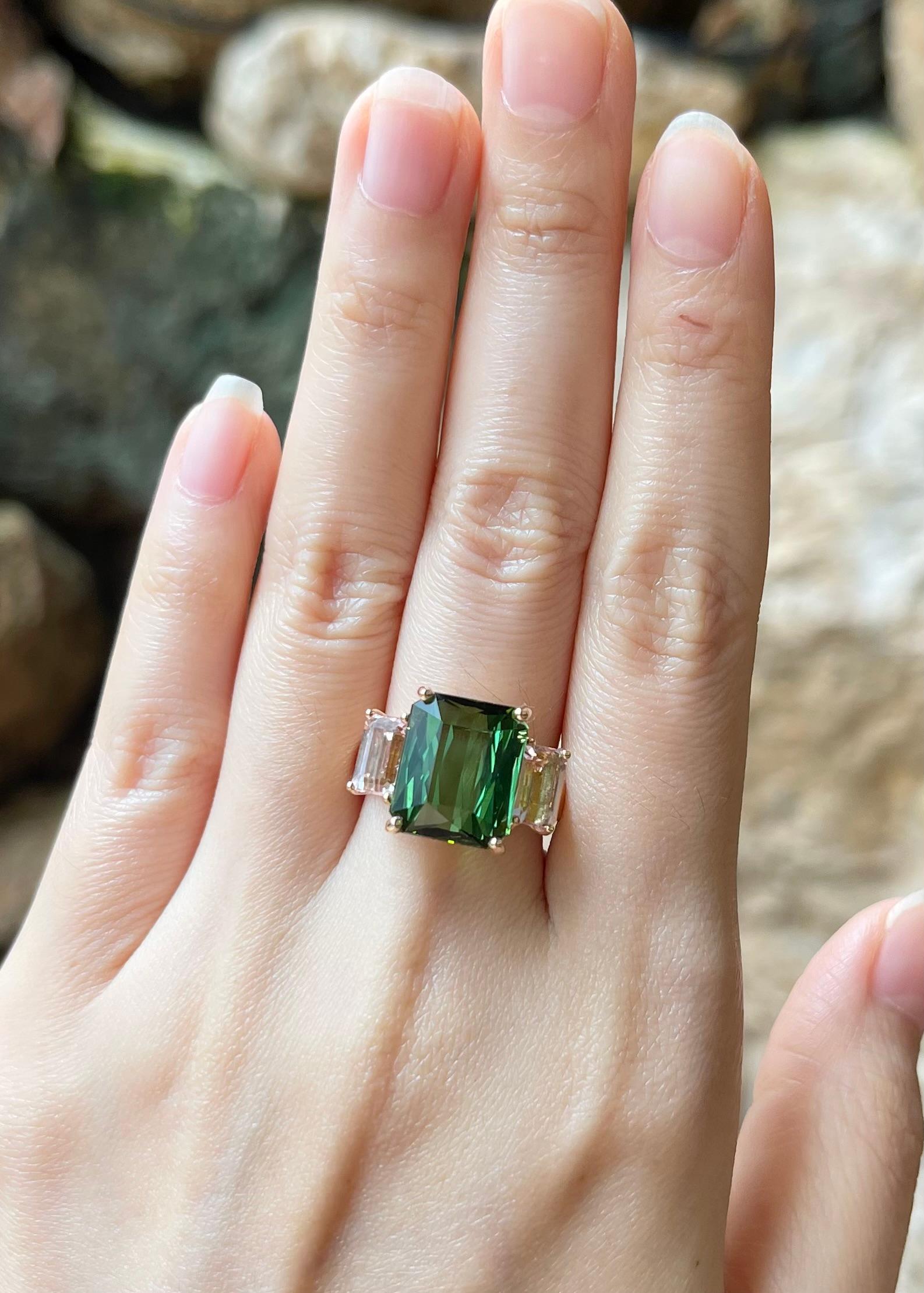 Tourmaline verte 8,05 carats et Morganite 2,16 carats Bague en or rose 18 carats

Largeur :  1.8 cm 
Longueur : 1.3 cm
Taille de l'anneau : 53
Poids total : 9,21 grammes

