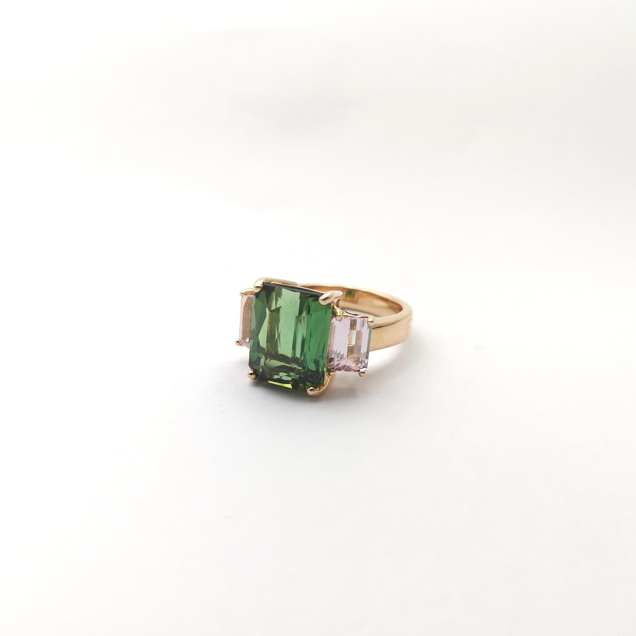 Bague en or rose 18 carats sertie de tourmaline verte et morganite en vente 2