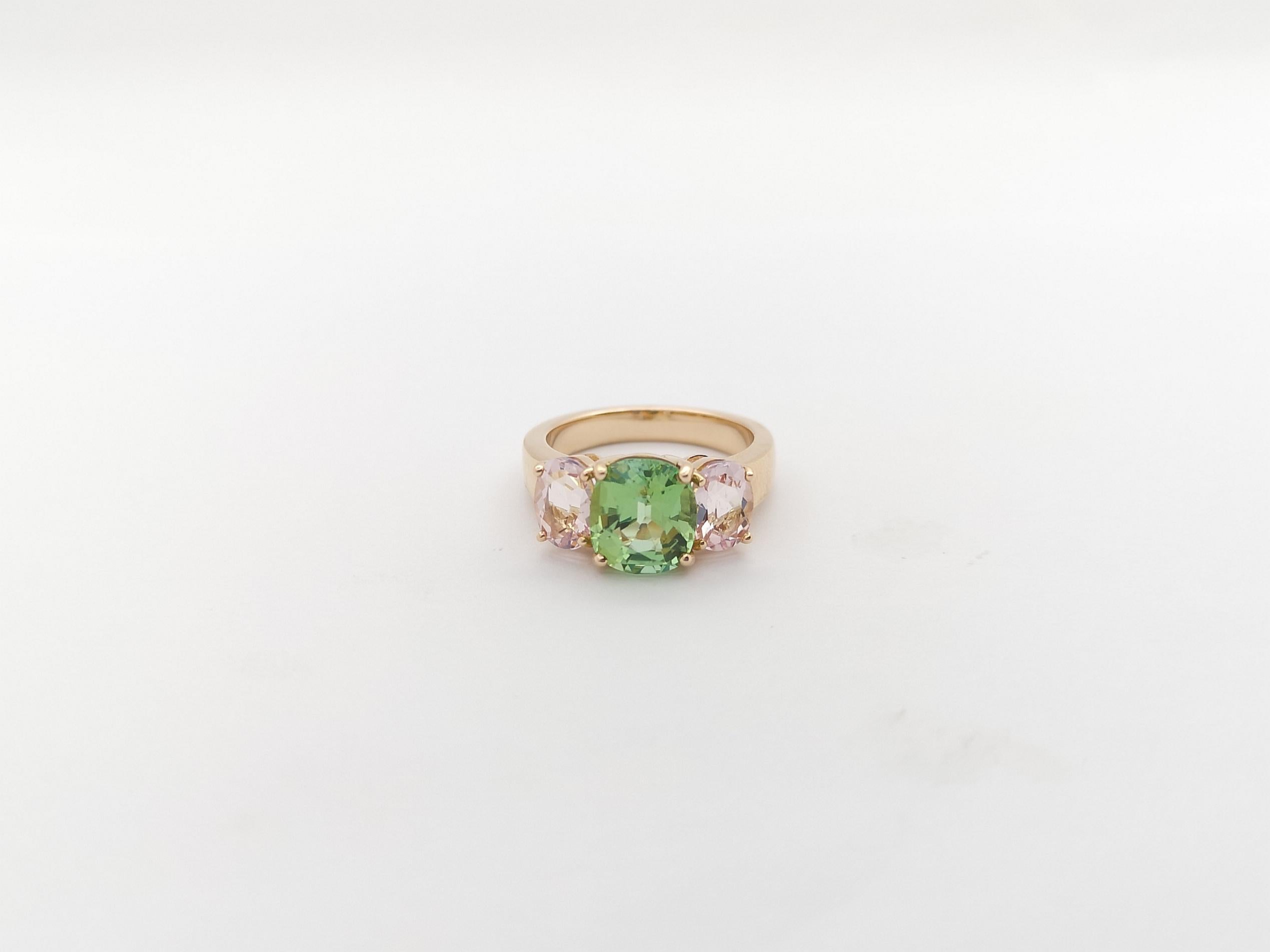 Women's Green Tourmaline and Morganite Ring set in 18K Rose Gold Settings For Sale