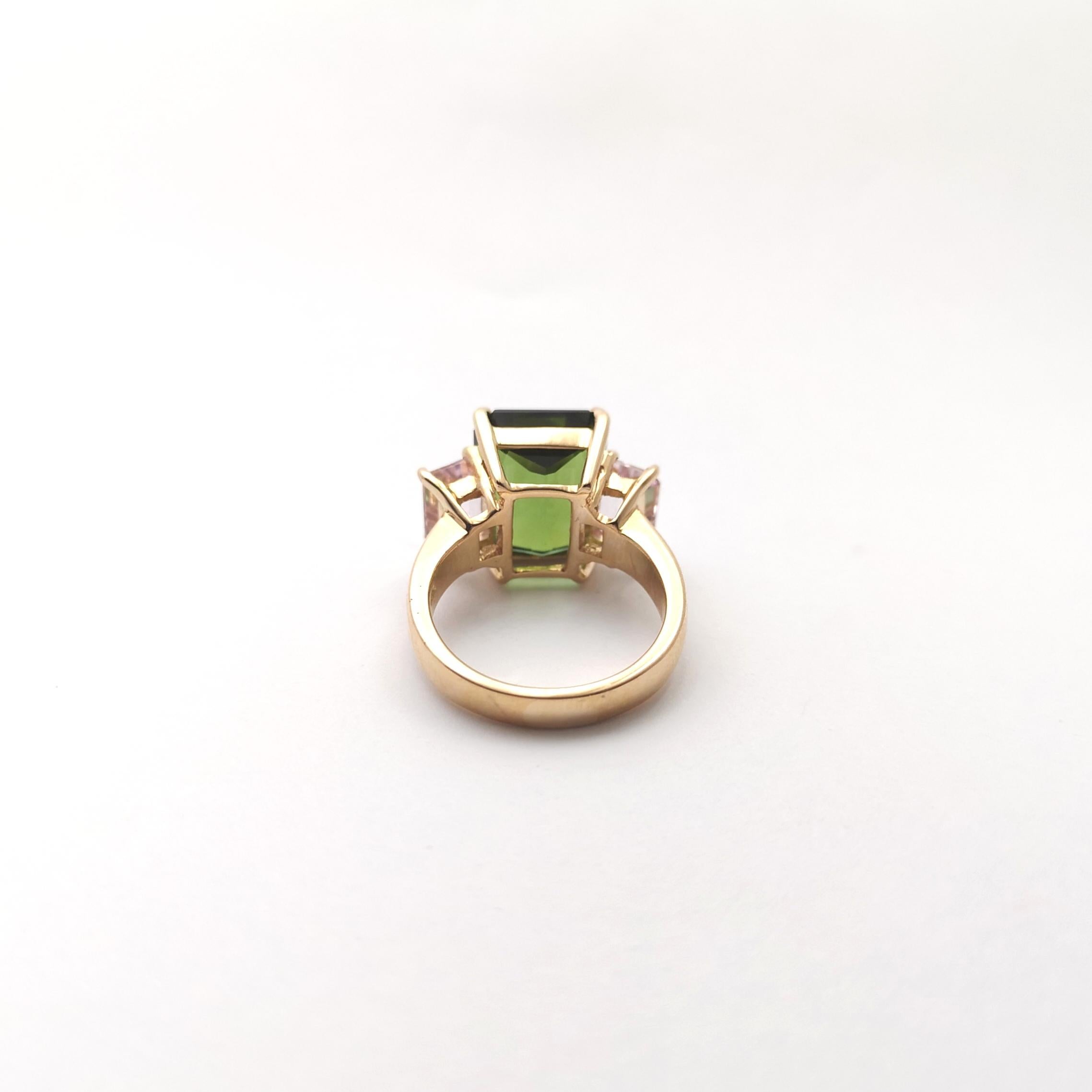 Bague en or rose 18 carats sertie de tourmaline verte et morganite en vente 3