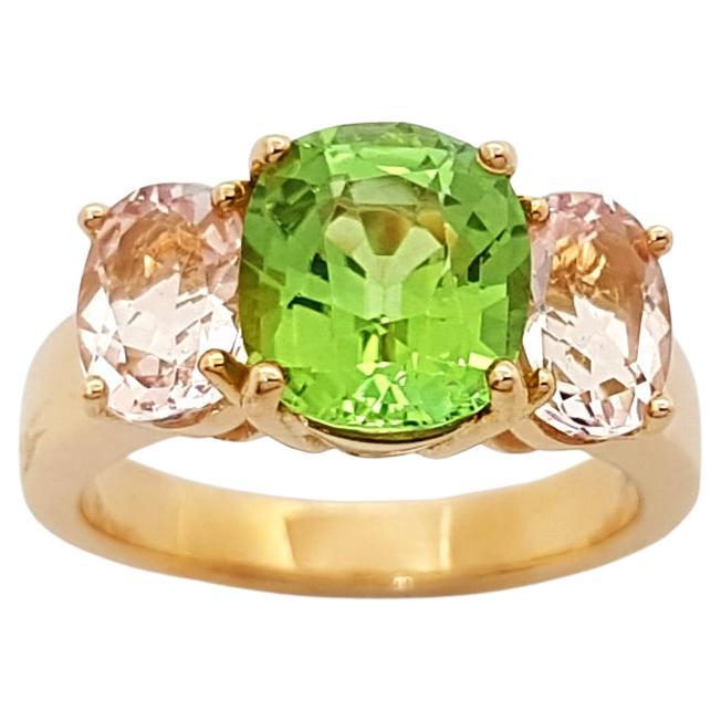 Green Tourmaline and Morganite Ring set in 18K Rose Gold Settings For Sale