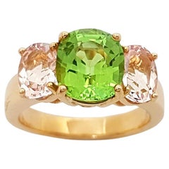 Bague en or rose 18 carats sertie de tourmaline verte et morganite