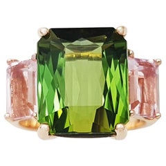 Green Tourmaline and Morganite Ring set in 18K Rose Gold Settings
