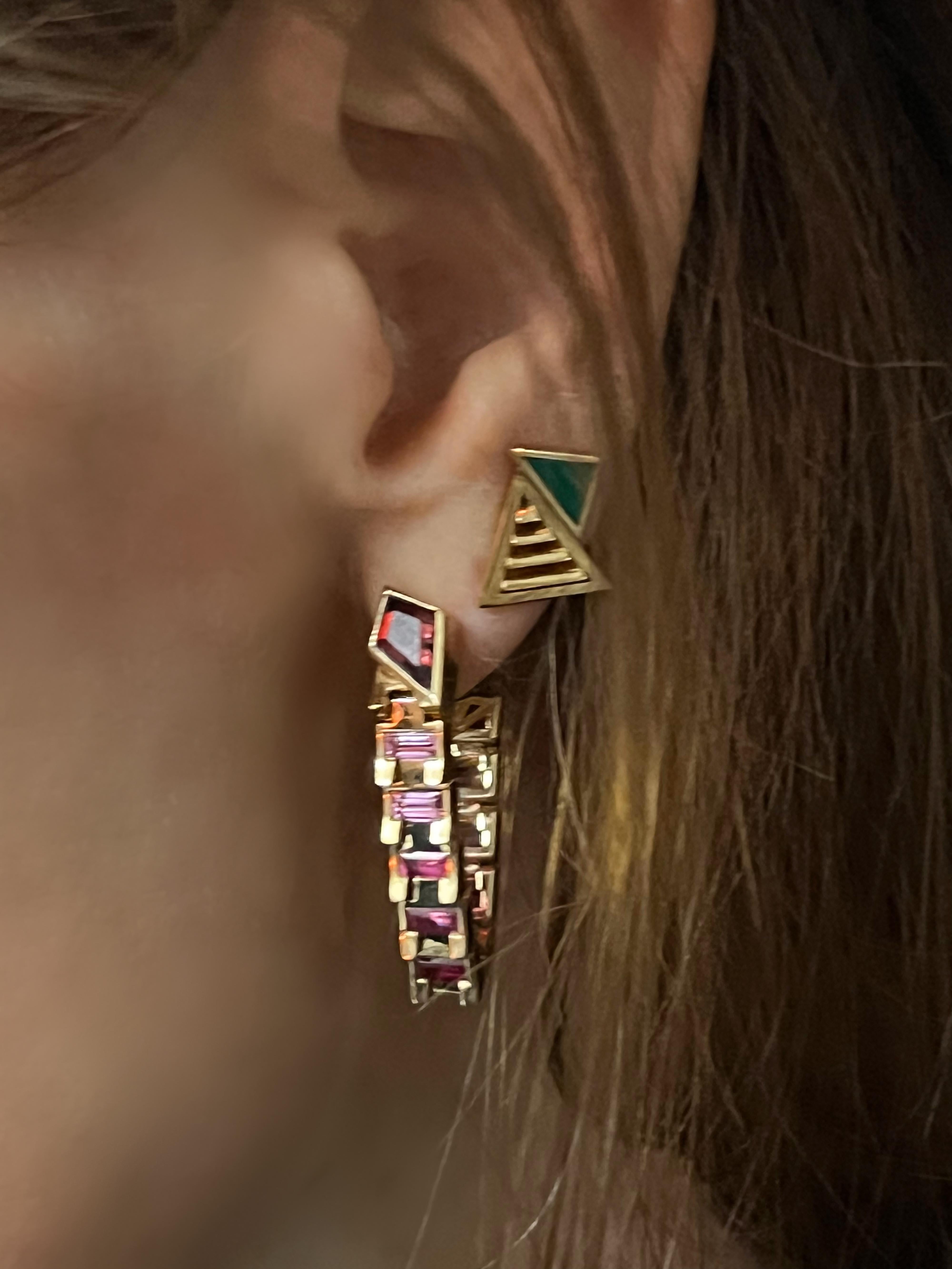 Women's or Men's JV Insardi Green Tourmaline and Peridot Convertible 18kt Gold Earring