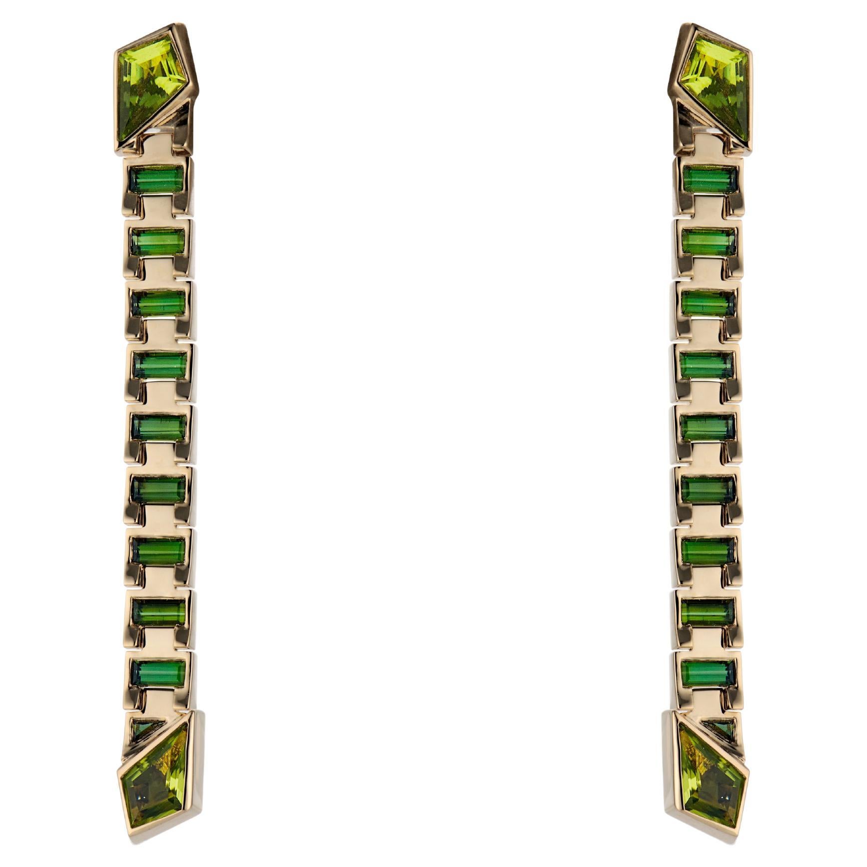 JV Insardi Green Tourmaline and Peridot Convertible 18kt Gold Earring