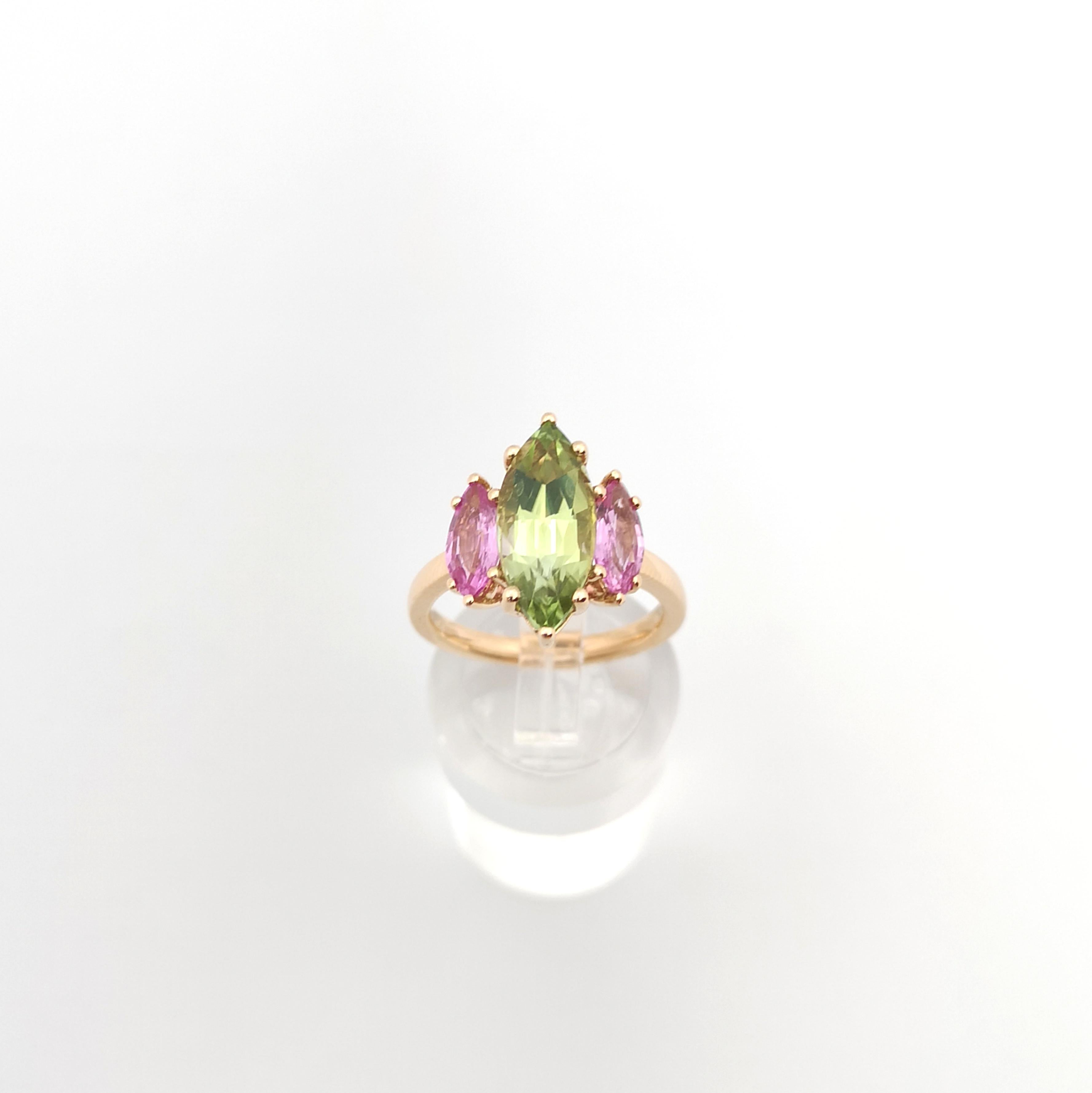 Green Tourmaline and Pink Sapphire Ring set in 18K Rose Gold Settings For Sale 4