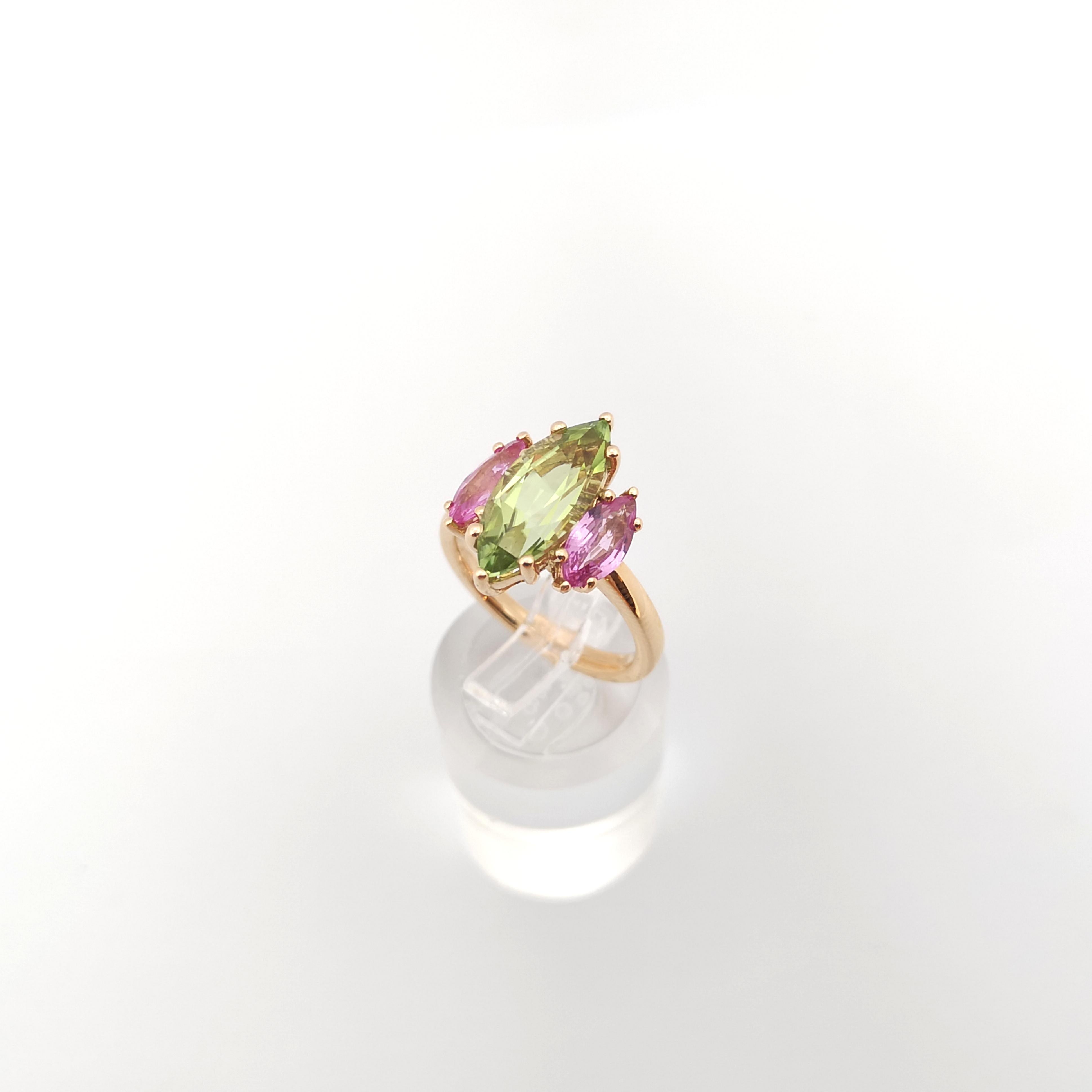 Green Tourmaline and Pink Sapphire Ring set in 18K Rose Gold Settings For Sale 1