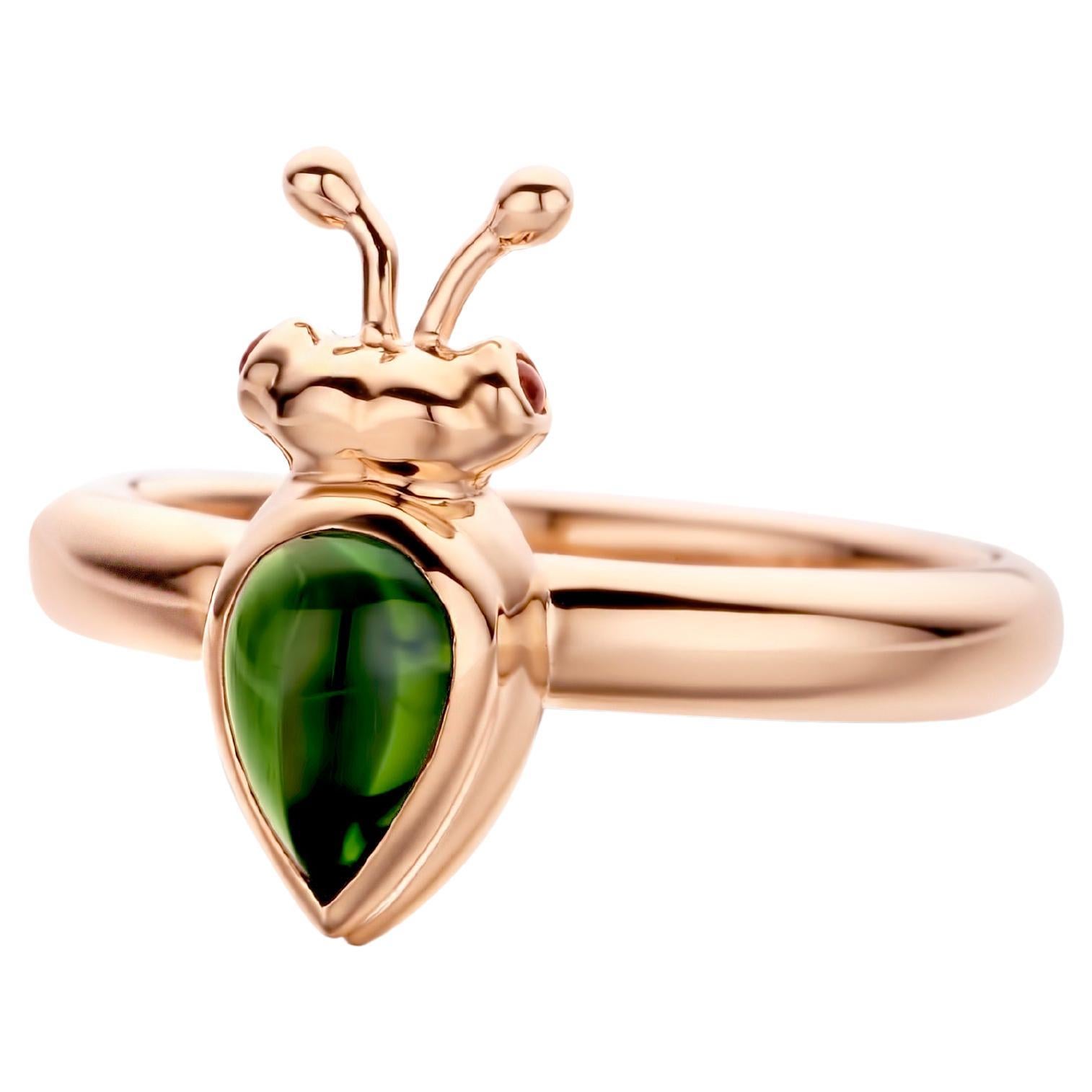 Green Tourmaline 18 Karat Rose Gold Modern Ring