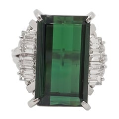 Green Tourmaline and White Diamond Cocktail Ring in Platinum