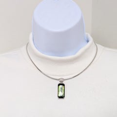 Green Tourmaline and White Diamond Omega Necklace in 18K White Gold