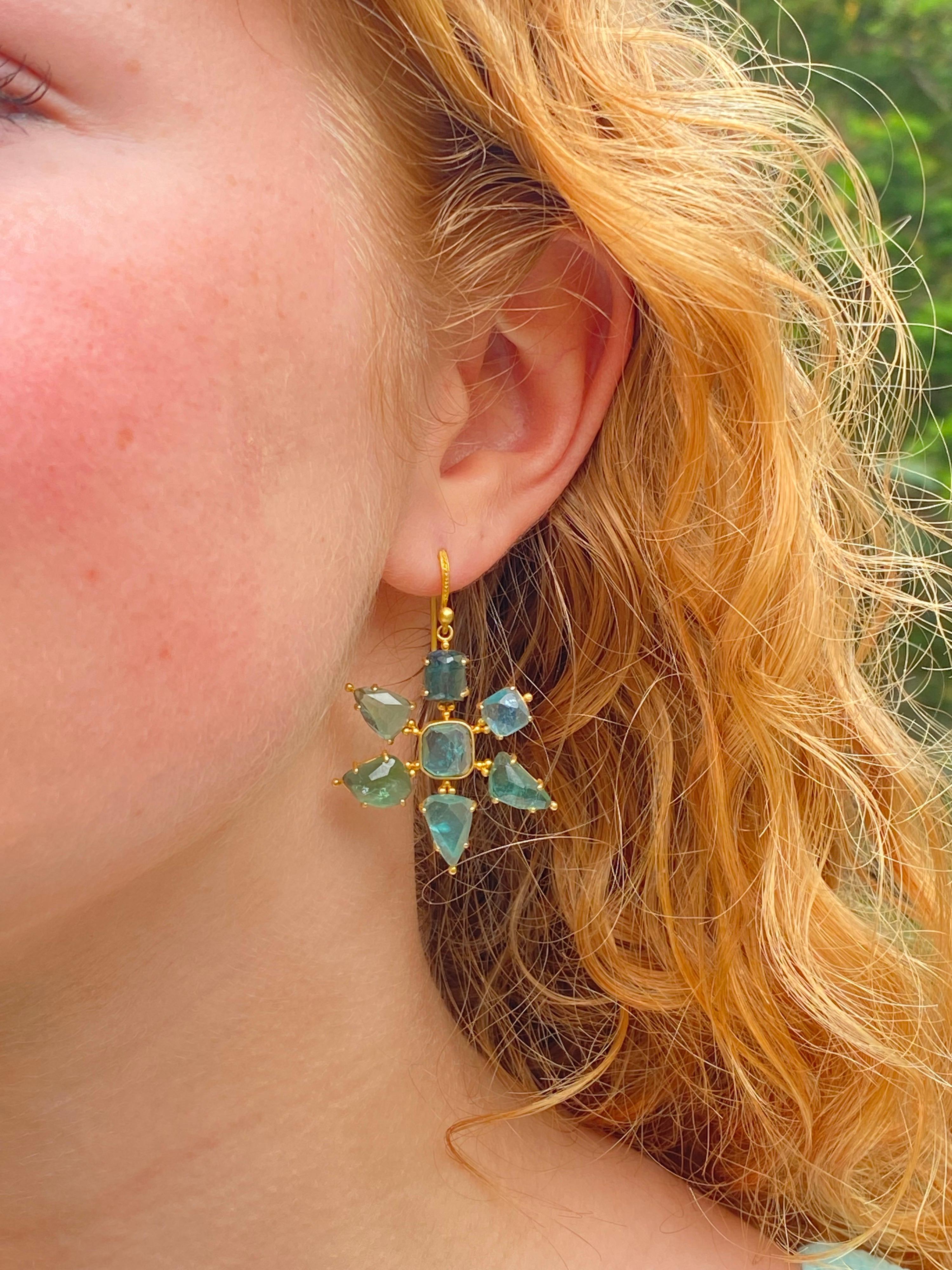Contemporary Green Tourmaline, Apatite, 18kt Gold Earrings by Lauren Harper For Sale