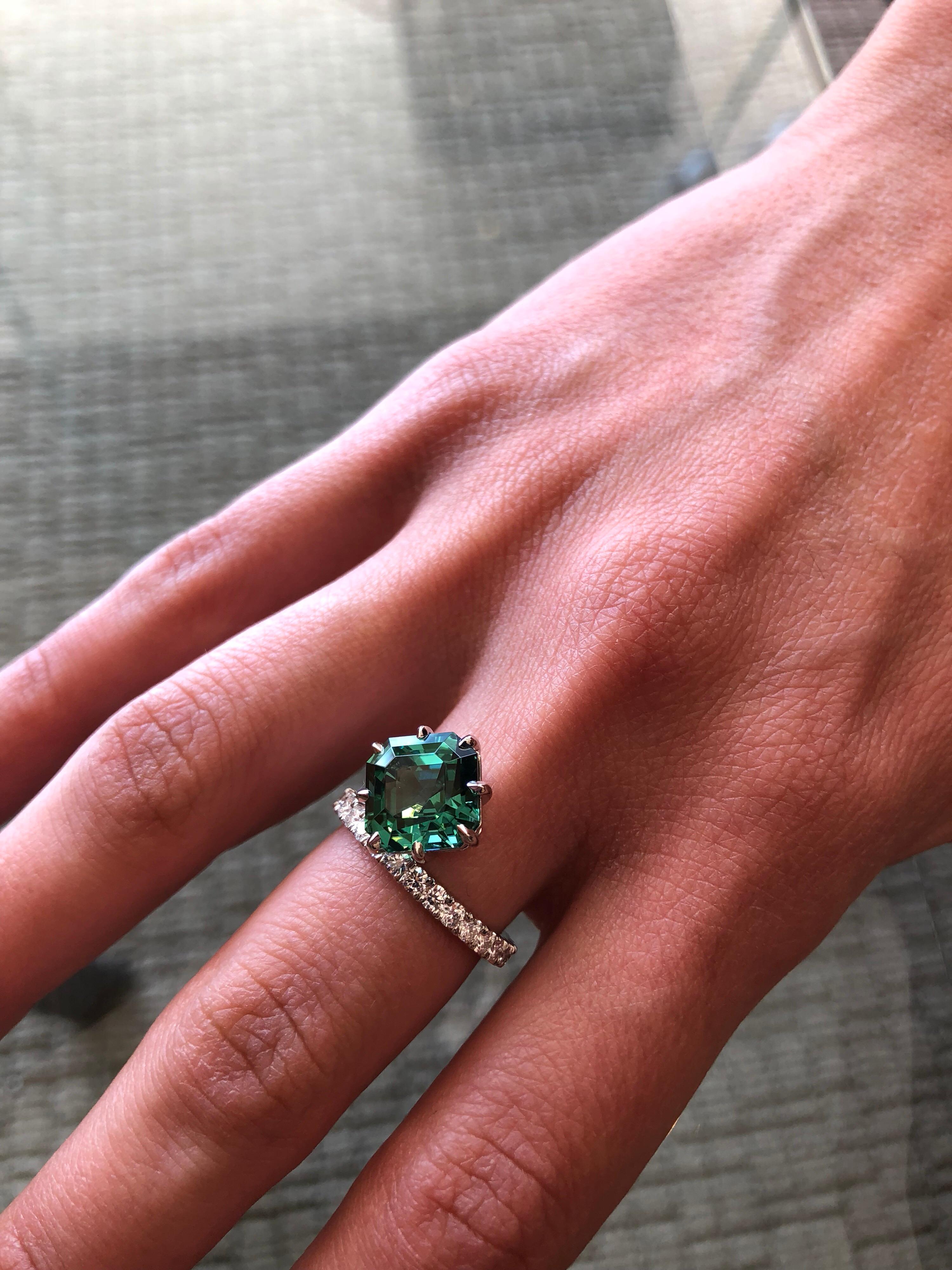 green tourmaline ring with diamonds