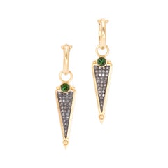 Green Tourmaline Athame Drop Earrings with Diamond Pave