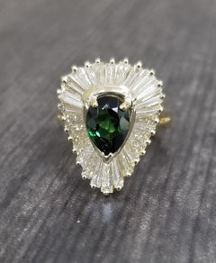 Green Tourmaline "Ballerina" Style Baguette Diamond Ring