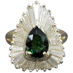 Green Tourmaline "Ballerina" Style Baguette Diamond Ring