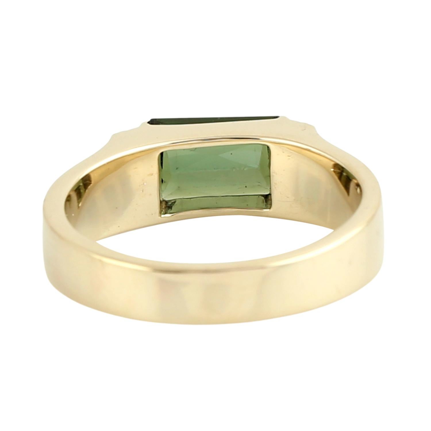 Mixed Cut Mint Tourmaline Band Ring Accented With Diamonds In 14k Yellow Gold For Sale