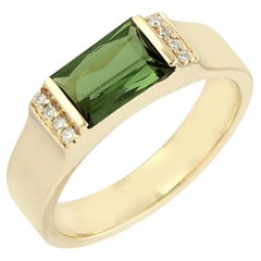 Mint Tourmaline Band Ring Accented With Diamonds In 14k Yellow Gold