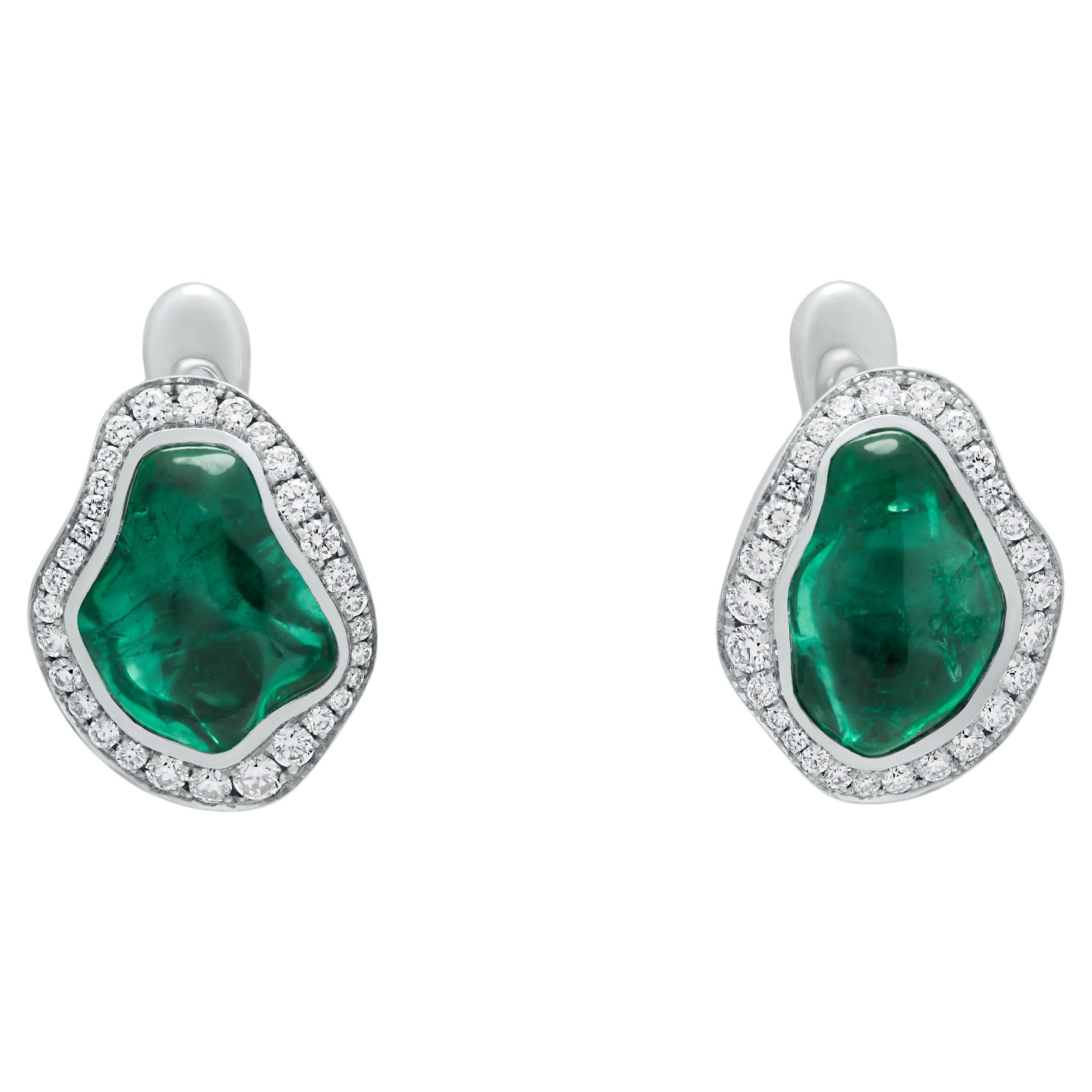 Green Tourmaline Baroque 7.93 Ct Diamonds 18 Karat White Gold Spectrum Earrings For Sale