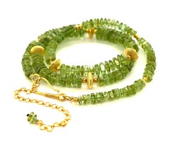 Green Tourmaline Beaded Necklace with 18k Yellow Gold, Adjustable Length