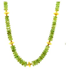 Green Tourmaline Beaded Necklace with 18k Yellow Gold, Adjustable Length