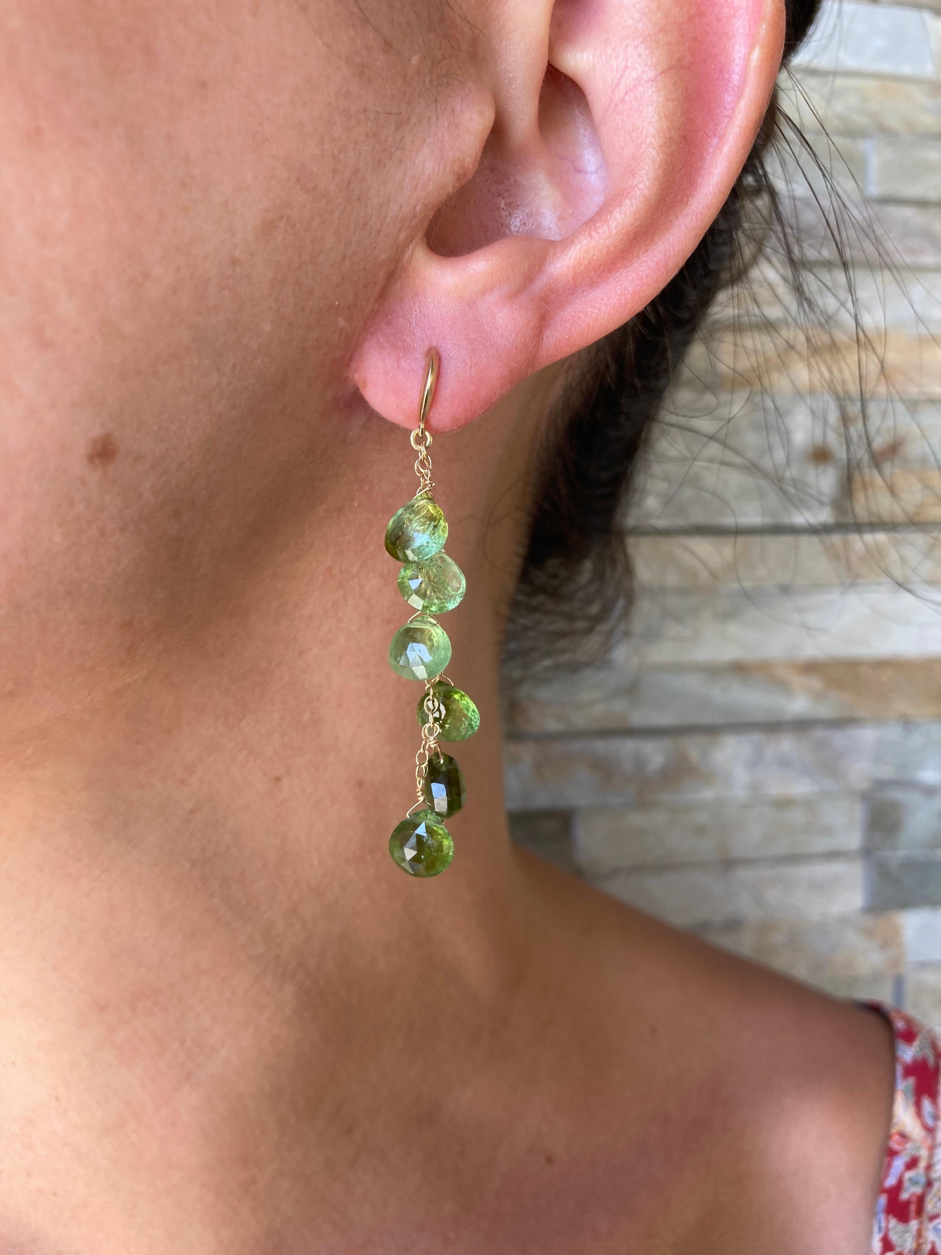 These Gems have been carefully selected to show the Green Tourmaline gradient. Very light, they won't pull on the ear lobe.