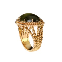 Green Tourmaline Cabochon 18 Karat Rose Gold Ring