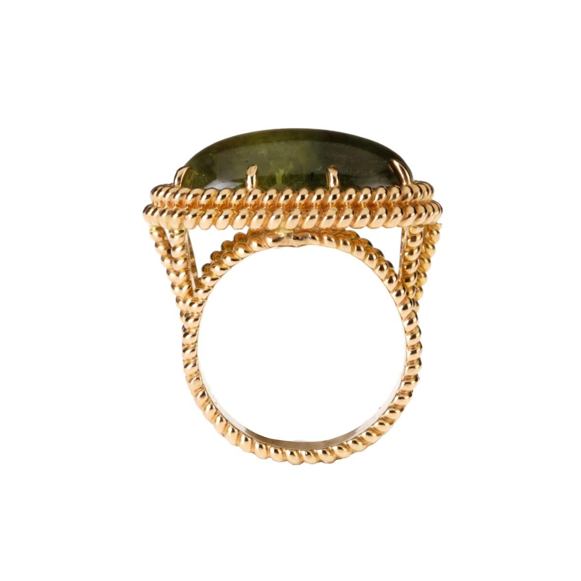 Artisan Green Tourmaline Cabochon 18 Karat Rose Gold Ring For Sale