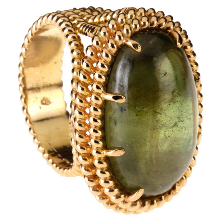 Green Tourmaline Cabochon 18 Karat Rose Gold Ring For Sale