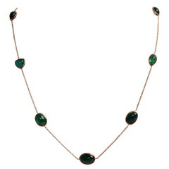 Green Tourmaline Cabochons and 18K Yellow Gold Necklace by Marion Jeantet