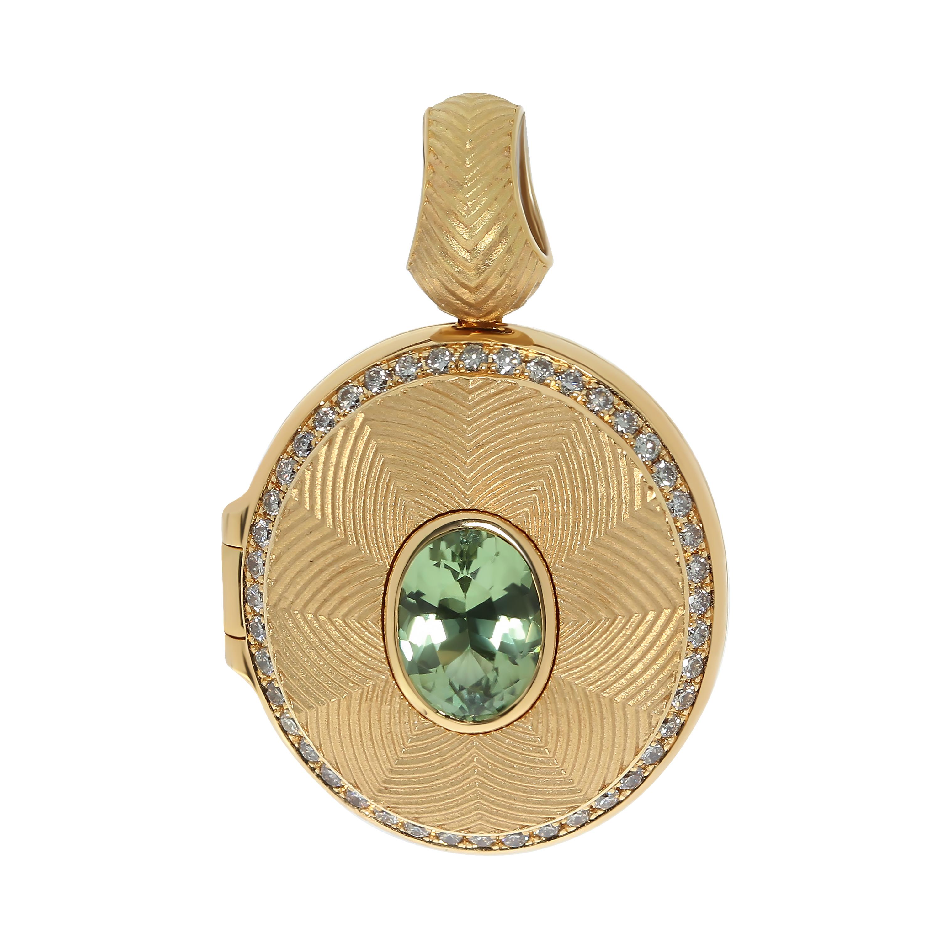 Green Tourmaline Champagne Diamonds 18 Karat Yellow Gold Tweed Suite 2