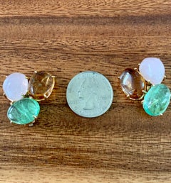 Green Tourmaline, Citrine and Rose Quartz 14 Karat Yellow Gold Clip-On Earrings