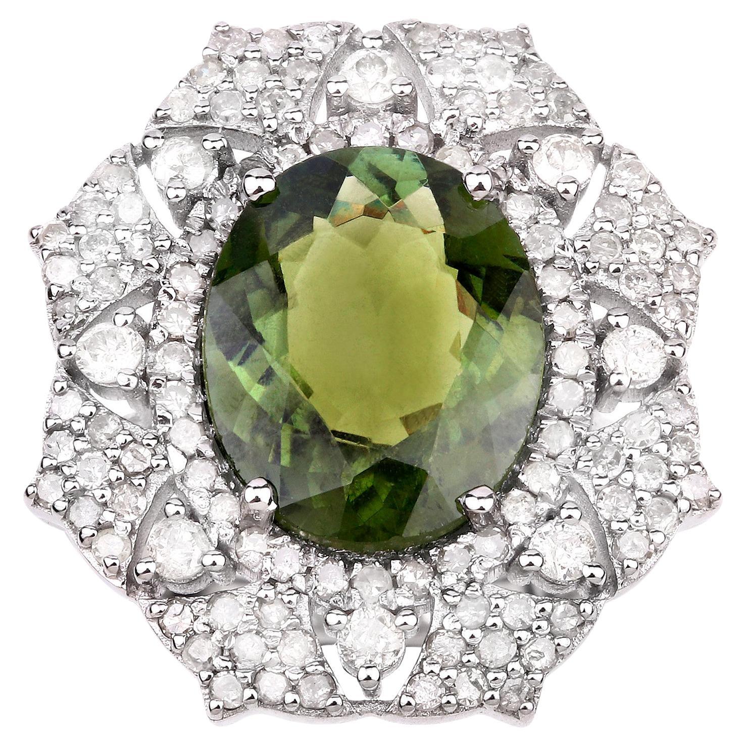 Green Tourmaline Cocktail Ring Diamond Setting 7.65 Carats For Sale