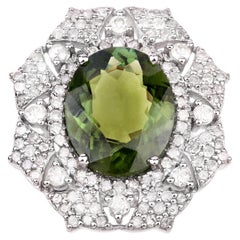 Green Tourmaline Cocktail Ring Diamond Setting 7.65 Carats