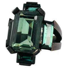 Green Tourmaline Cross Ring 8ct black burnished bronze by MXHM