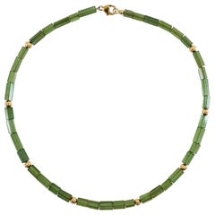 Green Tourmaline Crystal Beaded Necklace with 18 Carat yellow Gold