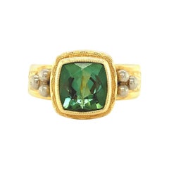 Green Tourmaline and Handmade 18k Yellow Gold Band Ring, 1.83 Carats