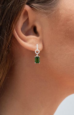 Boucles d'oreilles pendantes en tourmaline verte Diamants 2,26 carats Or blanc 14K