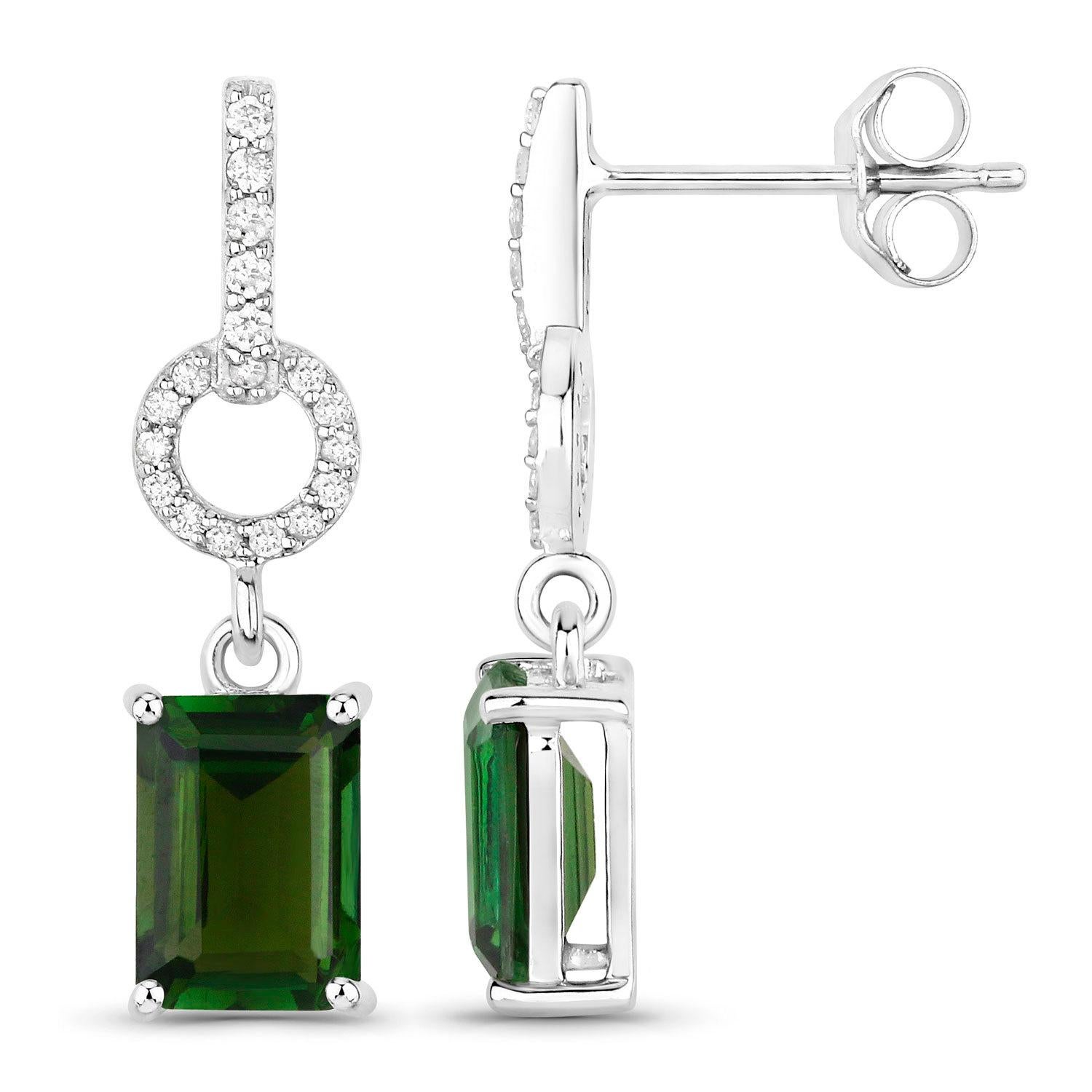 da uomo o donna Orecchini pendenti con tormalina verde Diamanti 2,26 carati Oro bianco 14K in vendita
