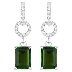 Orecchini pendenti con tormalina verde Diamanti 2,26 carati Oro bianco 14K