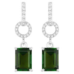 Pendientes colgantes de turmalina verde Diamantes 2,26 quilates Oro blanco de 14 quilates