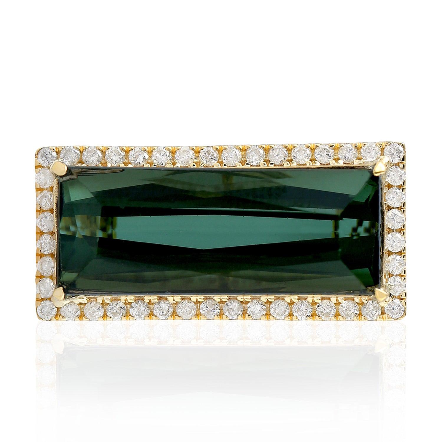 En vente :  Bague en or 18 carats avec tourmaline verte et diamants 2