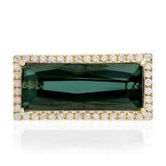 Green Tourmaline Diamond 18 Karat Gold Ring