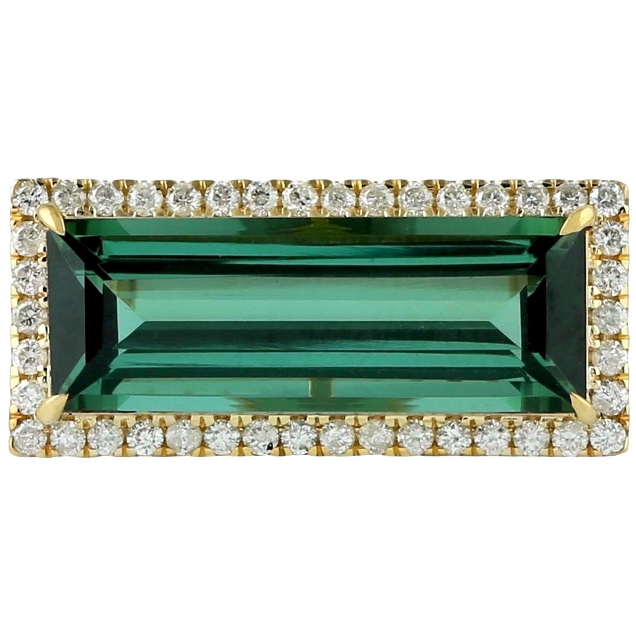 Bague en or 18 carats avec tourmaline verte et diamants