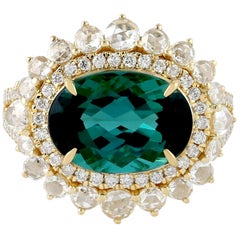 Bague en or 18 carats avec tourmaline verte et diamants