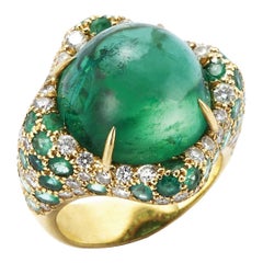 Green Tourmaline, Diamond and Emerald 18 Karat Gold Ring Green Tourmaline, Diamond and Emerald 18 Karat Gold Ring