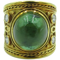 Green Tourmaline, Diamond and Gold Ring