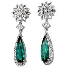 Green Tourmaline Diamond and White Gold Drop Earrings