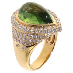 Retro 7ct. Green Tourmaline Diamond Cocktail Ring in 18 Karat Yellow Gold