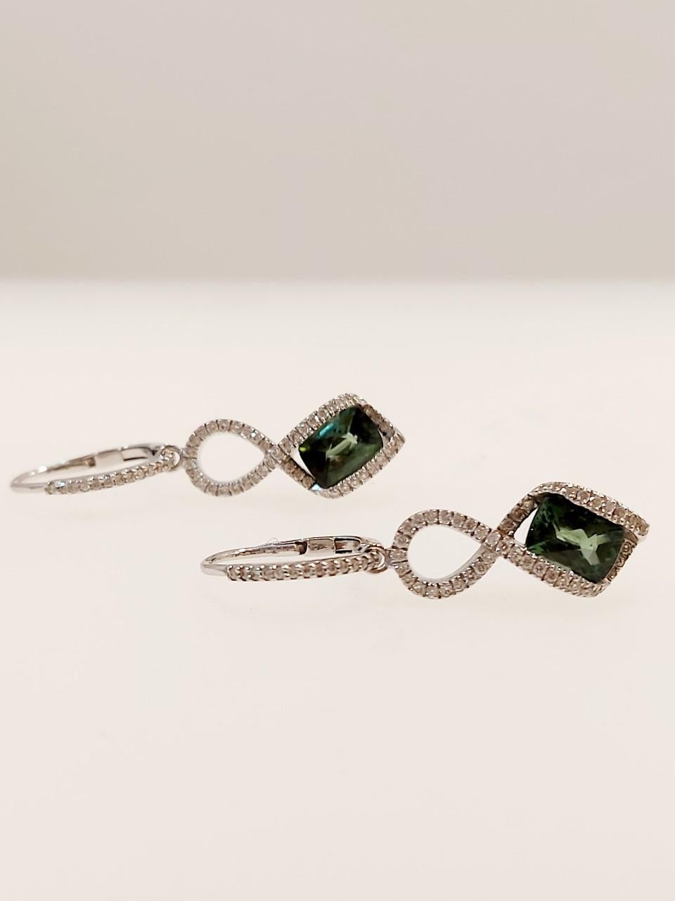 Contemporary Green Tourmaline & Diamond Earrings